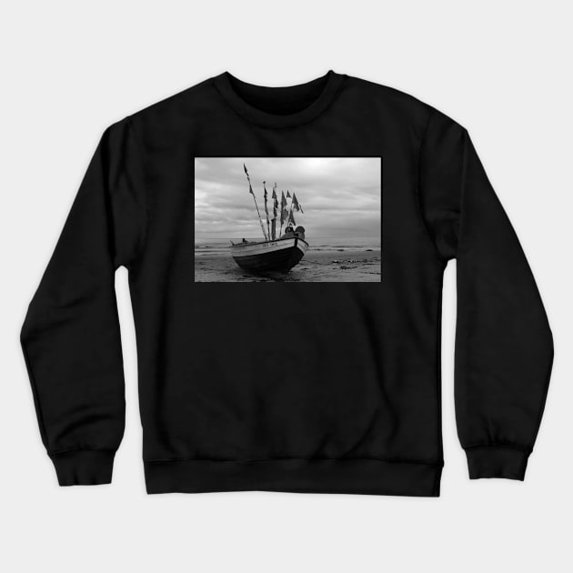 fishing boat, b&w Crewneck Sweatshirt by jomaot